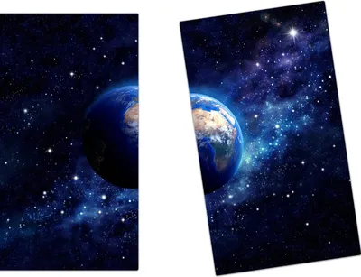 Produktbild von Spritzschutz Herdabdeckplatte Schneidebrett aus Glas Planet Erde im Sternenfeld 2-Teilig (60x52cm)