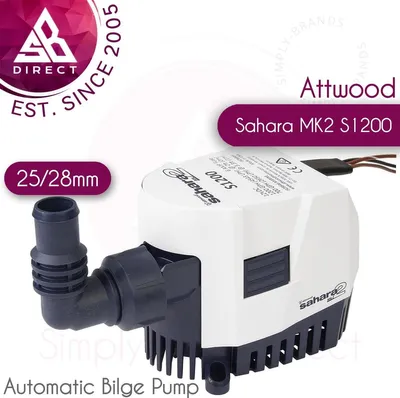 A product image of an automatic bilge pump with marketing overlays.