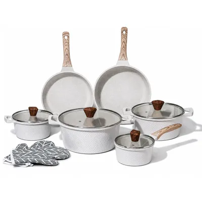 Produktbild von Topfset Induktion 12-teilig – PFAS-freie Antihaftbeschichtung  Aluminium Kochgeschirr Set mit Glasdeckeln – Kochtöpfe & Bratpfannen  Für alle Herdar