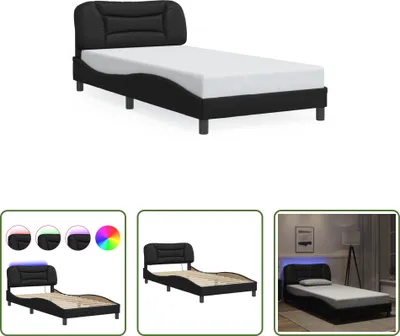 Produktbild von The Living Store Bettgestell mit LED Schwarz 100x200 cm Kunstleder