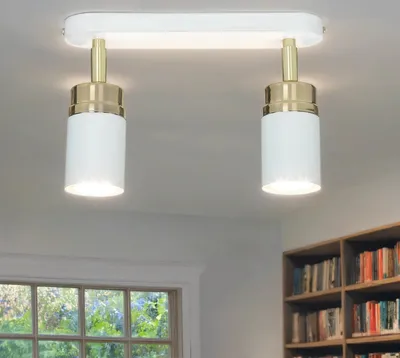 Produktbild von Deckenstrahler Weiß Gold 2-flammig GU10 Metall Modern Deckenspot Küche