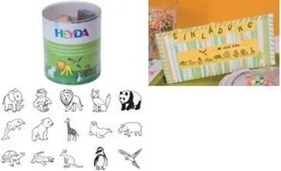 Produktbild von HEYDA Motivstempel Set "Zootiere" Klarsicht Runddose 15 Stempel