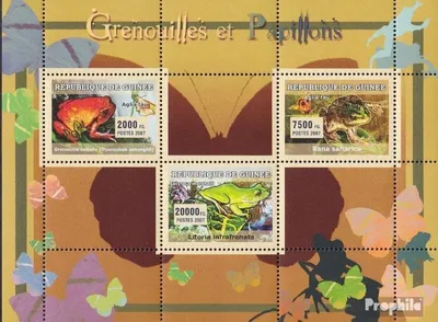 Produktbild von Briefmarken Guinea 2007 Mi 4677-4679 Kleinbogen (kompl. Ausgabe) postfrisch Frösche und Schmetterlinge