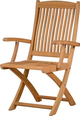 Produktbild von Teak Balkonstuhl Portofino mit Armlehnen klappbar aus Massivholz robuster Klappstuhl wetterfest