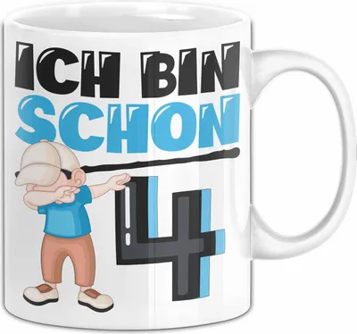 Produktbild von 4. Geburtstag Geschenk Tasse Becher Jungs Dab Geburtstagsgeschenk Ich Bin Schon 4 (Weiß)