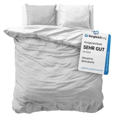 Produktbild von Sleeptime Bettwäsche 200x200 3-teilig - 100% Baumwolle - 1x Bettbezug 200x200 cm + 2X Kissenbezug 80x80 cm - ®, Reißverschluss, pflegeleicht - atmungsaktiv & hautfreundlich - Grau Weiß