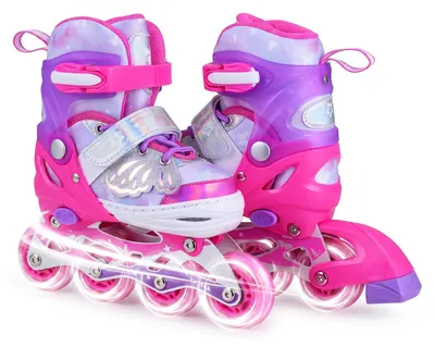 Produktbild von KOMFOTTEU Kinder Inliner mit LED-Rollen, 4 Größen verstellbare Inline Skates für Mädchen & Jungen, Schmetterling Rollschuhe mit Klettverschluss & Fersenbremse, Rollerblades für drinnen & draußen