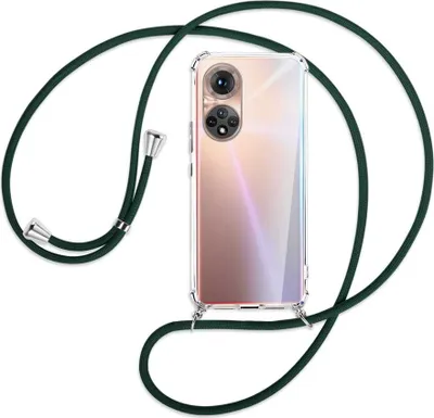 Produktbild von Handykette Backcover-Schutzhülle mit Band (Metall silberfarben) für Honor 50 (NTH-AN00) - dunkelgrün