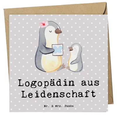 Produktbild von Mr. & Mrs. Panda Grußkarte Logopädin Leidenschaft - Grau Pastell - Geschenk, Ausbildung, doppelkarte, Studium, anlasskarte, Witzig, Klappkarte, Glückwunschkarte, Lustig