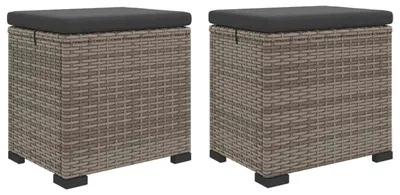 Produktbild von vidaXL Garten-Fußhocker mit Kissen 2 Stück Grau Poly-Rattan