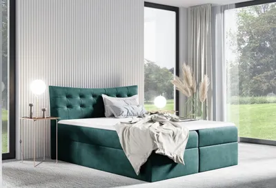 Produktbild von Polsterbett HILA – 160 x 200 cm, blaugrün + GRATIS Matratzenauflage