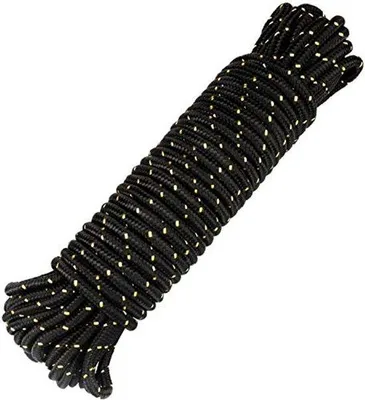Image de Corde de camping en nylon flottante de 8 mm, 20 mètres, noire, polyvalente, pour les activités de plein air, le montage de tentes, l'aménagement paysager et l'extérieur