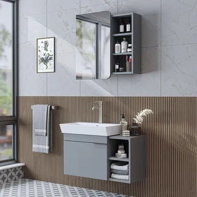 Obrázok produktu pre Skye Decor, kvalitná skrinka do kúpeľne s umývadlom a súpravou zrkadiel, 2-dielna, 100% MDF