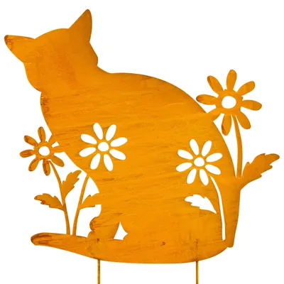 Gartenfigur Katze aus Cortenstahl, rostig, 60 cm, wetterfest