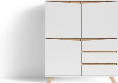 Obrázek produktu pro byLIVING Valentin komoda, šířka vysoké desky 120 cm, matná bílá, aplikace ve vzhledu dubu