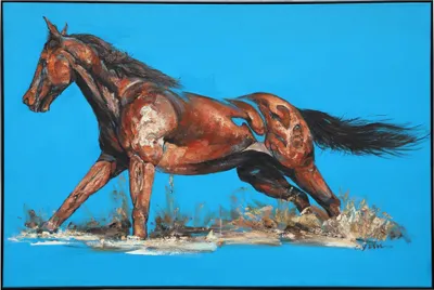 Produktbild von Fine Asianliving Ölgemälde 100% Handgemalt 3D Texture Rahmen Schwarz 100x150cm Pferd Blau