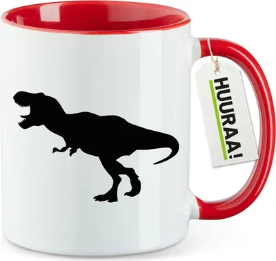 Produktbild von Huuraa Kaffeetasse Tyrannosaurus Rex Dinosaurier 330ml Rot Keramik Kaffeebecher Geschenkidee