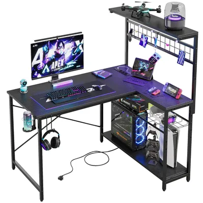 L-förmiger Schreibtisch mit Steckdosen, USB und LED