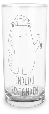 Produktbild von Mr. & Mrs. Panda Glas Bär Prüfung 400 ml - Transparent - Geschenk, Longdrinkglas, Abschlusszeugnis, Abitur, Trinkglas, Bestanden, Cocktailglas, Abschluss, Teddy, Zeugnis