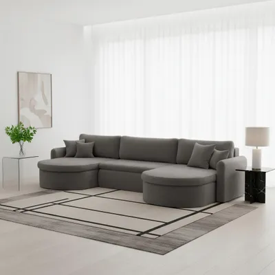 Produktbild von Wohnlandschaft Sofa mit Schlaffunktion FELIZ Stoff Quelle Grau