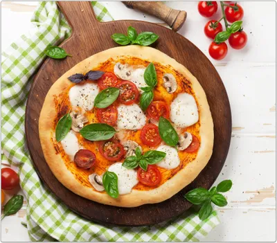 Produktbild von Spritzschutz Herdabdeckplatte Schneidebrett aus Glas Pizza auf Holzplatte 1-Teilig (60x52cm)