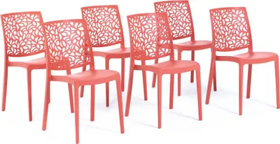 Immagine prodotto di set di 6 sedie impilabili in polipropilene con fibra di vetro per esterni e giardino, bar e ristorante, cucina dal design moderno - ANNA - Coral
