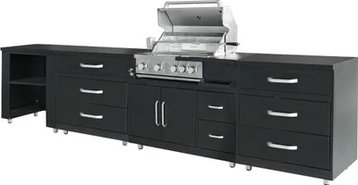 Immagine prodotto di Cucina da esterno in acciaio a 4 pezzi con barbecue - Oviala Memphis
