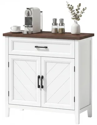 Produktbild von Wohnzimmer-Sideboard, Aufbewahrungsm?bel mit 2 Tš¹ren, Schublade und verstellbarem Einlegeboden, 76 x 35 x 80 cm, wei?