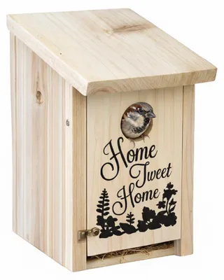 Produktbild von Relaxdays Nistkasten für Meisen & Spatzen, 32 mm, Reinigungsklappe, Holz, Vogelhaus zum Aufhängen, Nisthöhle, natur, KI-generiertes Bild