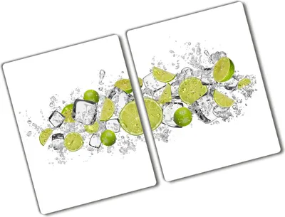 Produktbild von Tulup Glas Herdabdeckplatte - 2x40x52 cm - Glaskeramikkochfeld-Abdeckung Spritzschutz Glasabdeckplatte Kochplattenabdeckung und Schneidebrett - Zweiteilig - Essen & Getränke - Limette Eiswürfel - Grün