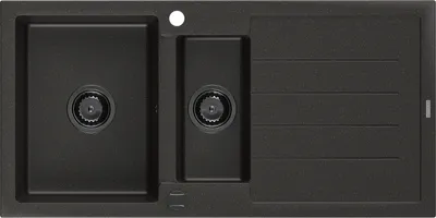 Produktbild von Mexen Andres 1,5-Becken-Granitspüle mit Abtropffläche 1000 x 500 mm Schwarz/Gold metallisch, Siphon Schwarz - 6515101510-75-B
