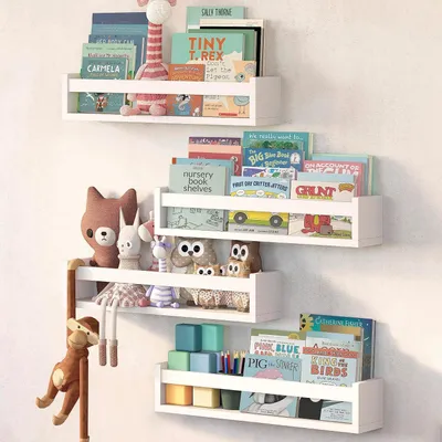 Produktbild von Wandregal Set, 4-teilig, 58,7 cm, Massivholz, weiße Oberfläche, für Kinderzimmer