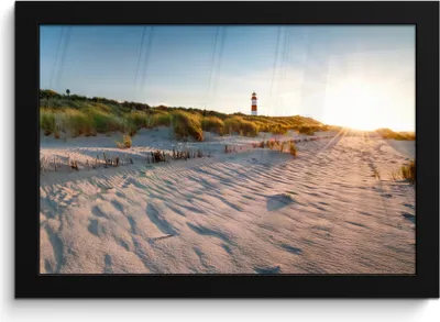 Produktbild von MuchoWow® MuchoWow® Gerahmtes Poster Strand - Leuchtturm - Sonnenuntergang 30x20 cm - Poster mit zchwarzem Bilderrahmen - Kunstdruck - Bild-Poster