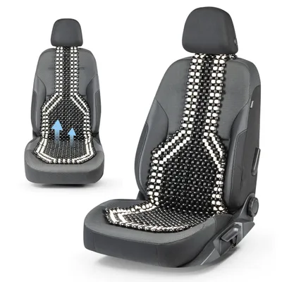 Immagine prodotto di WALSER Cuscino per sedile CarComfort in perle di legno, cuscino per sedile in sfere di legno, cuscino per sedile auto massaggiante in legno, tappetino universale per sedile nero/bianco 13551