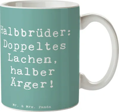 Produktbild von Mr. & Mrs. Panda Becher Spruch Halbbruder Lachen - Meeresbrise - Geschenk, Ärger, Kaffeebecher, Geschwister, Freude, Tasse, Geschenke, Trinkbecher, herzerwärmende Sprüche