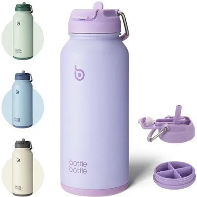 Immagine prodotto di Borraccia termica in acciaio inossidabile da 1 litro con beccuccio - senza BPA, a pareti spesse, di colore viola brillante.