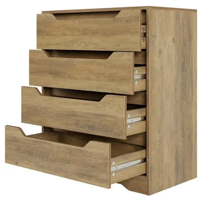 Zdjęcie produktu dla Komoda z 4 szufladami – kredens / szafka wielofunkcyjna – duża przestrzeń do przechowywania 69 x 39 x 82 cm – drewno – wielokolorowa