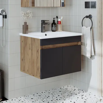 Produktbild von Roomart ATRIA-65 Badmöbel-Set 2-teilig 65 cm breit, Anthrazit-Eiche