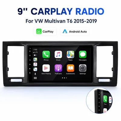 Immagine prodotto di Autoradio 9" compatibile con VW Transporter T6 / Multivan T6 / Caravelle T6 (2015–2019), con sistema Android 15, navigatore GPS, Wi-Fi, Bluetooth, DAB+, controllo comandi al volante, USB, DSP, 2GB di RAM e 64GB di memoria, Immagine generata dall'IA