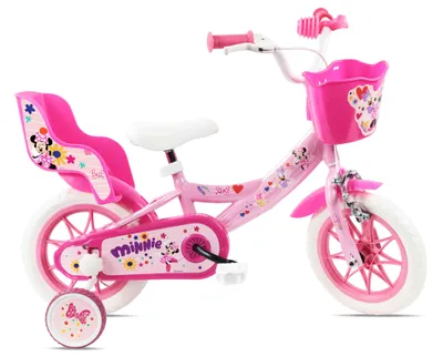 Immagine prodotto di MINNIE 12, bicicletta per bambini, adatta a bambini tra i 3 e i 5 anni, per altezza tra 85 e 105 cm, cestino e portabambola