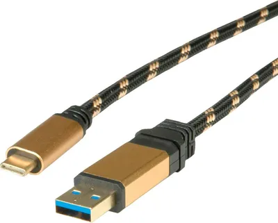 Zdjęcie produktu dla ROLINE USB 0.5m, 0,5 m, USB A, USB C, USB 3.2 Gen 2 (3.1 Gen 2), Męska/Męska, Czarny, Złoto