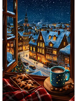 Productafbeelding van Diamond Painting Set - Motief: Winteravond - Knutselset voor volwassenen - 30x40 cm
