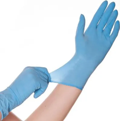 Produktbild von Latex-Handschuh Skin gepudert L 24cm blau VE=100 Stück