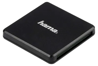 A black Hama USB 3.0 multi-card reader is shown from a slightly elevated angle against a white background.