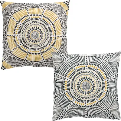 Produktbild von Dekokissen 2-teilig Muster drinnen / Indoor Zierkissen Canvas waschbar Design gelb Sofakissen ohne Füllung