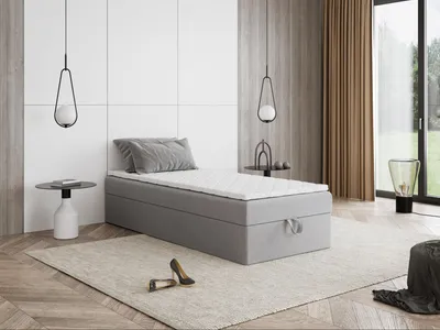 Produktbild von Boxspringbett mit Bettkasten Mira Mini 60x200 cm Topper T25, Kinderbett, Jugendbett, Einzelbetten, Bett, Stauraum Polsterbett, Matratze