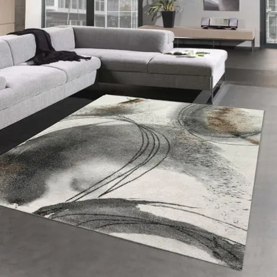 Produktbild von Abstrakter Wohnzimmer Teppich mit Kreisformen in creme grau Größe - 240 x 340 cm