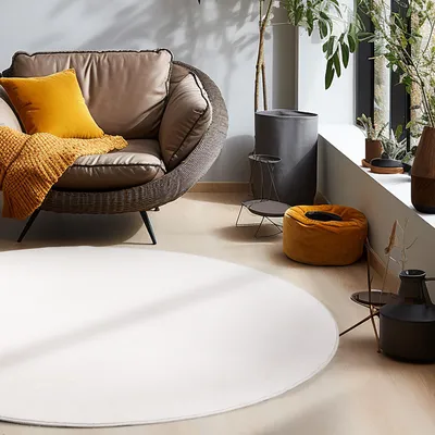 Produktbild von Homebyhome Waschbarer Kurzflor Teppich - Rutschfest, Einfarbig & Weich im modernen Stil, Grösse: 200 cm Rund