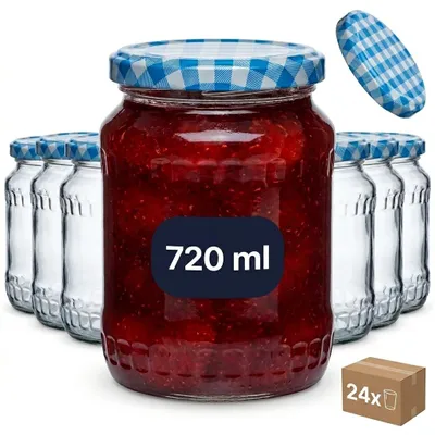 Produktbild von gouveo 24er Set Einmachgläser 720 ml Facette mit Schraub-Deckel karo-rot - Große Vorratsgläser mit Drehverschluss TO82 - Leere Marmeladengläser, Einkochgläser, Einweckgläser, Aufbewahrungsgläser