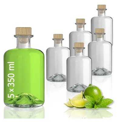 Produktbild von 5 Glasflaschen 350 ml leer zum selbst Befüllen mit Korken Apothekerflasche Essig Öl Flasche Schnapsflaschen Likörflaschen